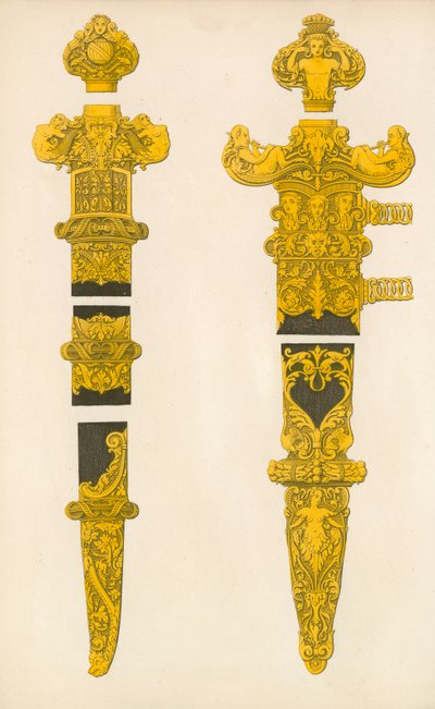 Le parti ornamentali di un pugnale e una spada, disegnate da Holbein, inizio XVI secolo da Henry Shaw