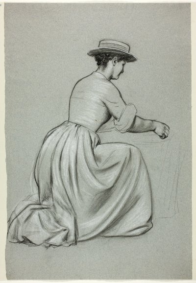 Donna inginocchiata con cappello di paglia da Henry Stacy Marks