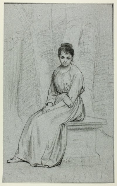Donna che riposa su una panchina di pietra da Henry Stacy Marks