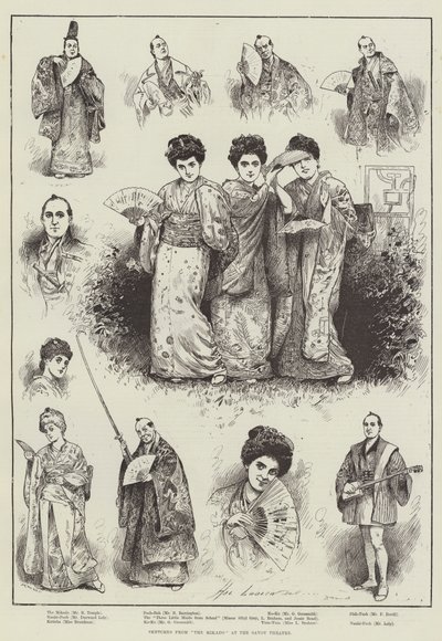 Schizzi da "The Mikado" al Savoy Theatre da Henry Stephen (b.1861 fl.1880 1925) Ludlow