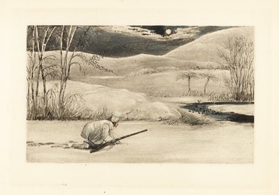 Gentiluomo inglese che striscia su una riva ghiacciata per cacciare anatre da Henry Thomas Alken