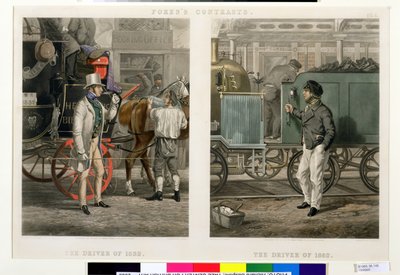 Contrasti di Fore: Il conducente del 1832, Il conducente del 1852, inciso da John Harris (1811-65) 1852 da Henry Thomas Alken
