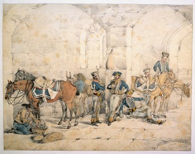 Ussari nella penisola, possibilmente 1° Ussari, Legione Tedesca del Re, circa 1808 da Henry Thomas Alken