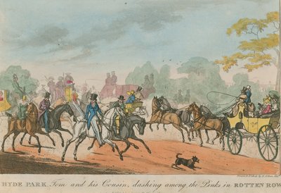 Hyde Park, Londra, Tom e suo cugino che corrono tra i rosa a Rotten Row da Henry Thomas Alken