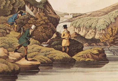 Pesca al salmone, acquaforte di I. Clark, pub. da Thomas McLean, 1820 da Henry Thomas Alken