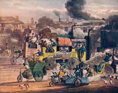 Il progresso del vapore - Una vista in White Chapel Road, 1905 da Henry Thomas Alken