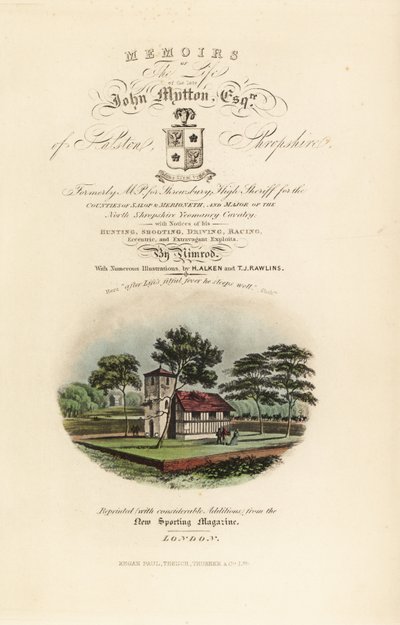 Pagina del titolo con titolo calligrafico e vignetta di Tudor inglese da Henry Thomas Alken