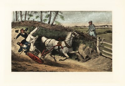 Gentiluomini inglesi vittoriani lanciati da un calesse a un cavallo da Henry Thomas Alken