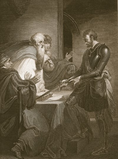 Il conte Warenne giustifica i titoli delle sue proprietà, inciso da J. Fittler, illustrazione da 