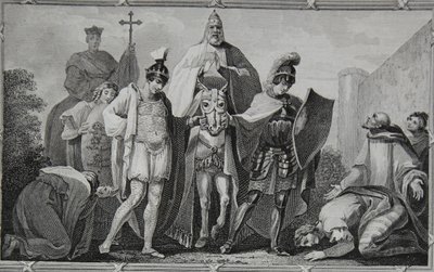 Enrico e Luigi che conducono il Papa al castello di Torci, inciso da Saunders, illustrazione da 