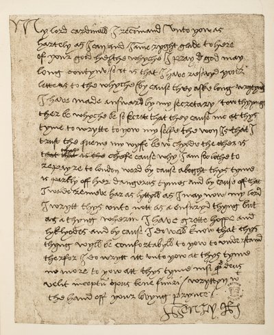 Facsimile di una lettera di Enrico VIII al cardinale Wolsey datata luglio 1518 da Henry VIII