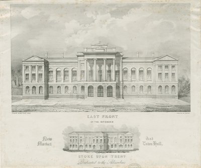 Stoke-upon-Trent - Nuovo mercato e municipio previsto: litografia, nd [c 1834] da Henry Ward