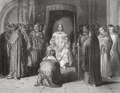 Re Riccardo II che nomina cavalieri i re di Connaught, Ulster, Thomond e Leinster nel 1394, 