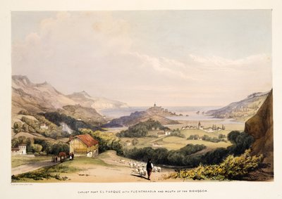 Forte carlista, El Parque, con Fontarabia e la foce del Bidassoa, da Schizzi di paesaggi nelle province basche della Spagna, con una selezione di musica nazionale, pub. 1838 da Henry Wilkinson