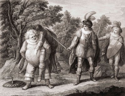 Falstaff con il corpo di Hotspur sulla schiena da Henry William (after) Bunbury