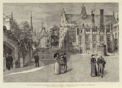Londra pittoresca, la Middle Temple Hall e i giardini da Henry William Brewer