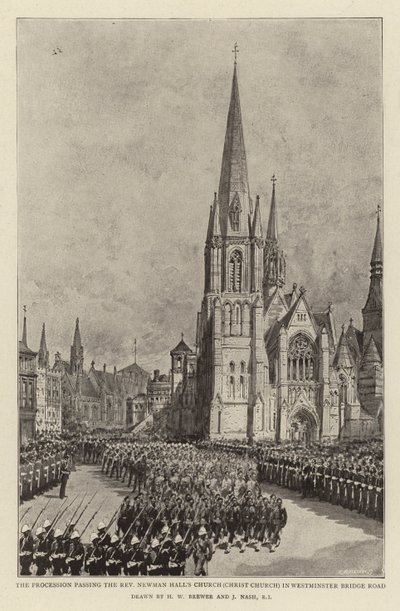 La processione che passa davanti alla chiesa del reverendo Newman Hall (Christ Church) in Westminster Bridge Road da Henry William Brewer