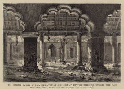 La presunta cattura di Nana Sahib, vista del tribunale a Cawnpore dove ebbe luogo il massacro da Henry William Brewer