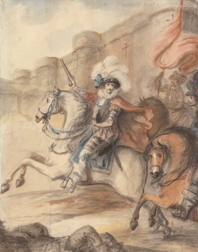 Un ufficiale di cavalleria (Enrico IV) che guida una carica fuori da un castello da Henry William Bunbury