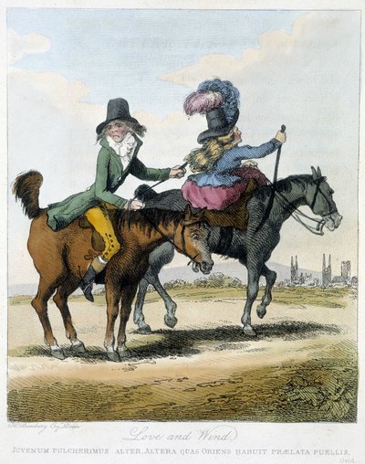 Amore e vento - in "Caricature inglesi sui modi di cavalcare un cavallo", ill. di H. W. Bunbury, ed. John Stockdale da Henry William Bunbury
