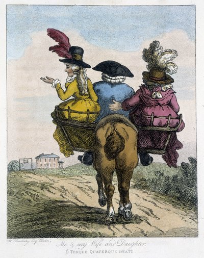 Io con mia moglie e mia figlia - in "Caricature inglesi sui modi di cavalcare un cavallo", ill. di H. W. Bunbury, ed. John Stockdale da Henry William Bunbury