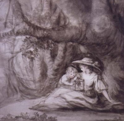 Donna Seduta e Bambino con un Uccello in Gabbia da Henry William Bunbury