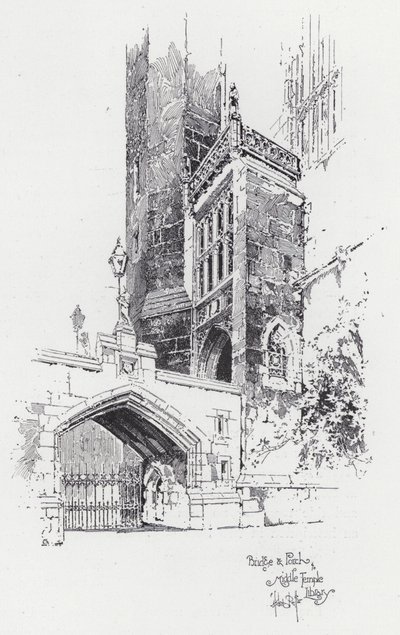 Ponte e Portico alla Biblioteca del Middle Temple (incisione) da Herbert (after) Railton
