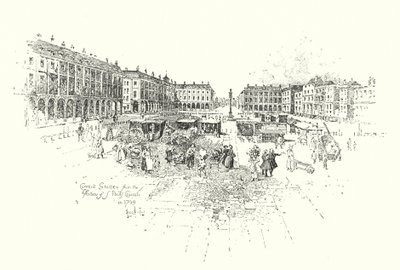Covent Garden dal portico della chiesa di San Paolo, Londra, nel 1749 da Herbert (after) Railton
