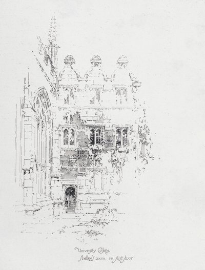 Stanza del poeta inglese Percy Bysshe Shelley al primo piano del University College, Oxford da Herbert (after) Railton