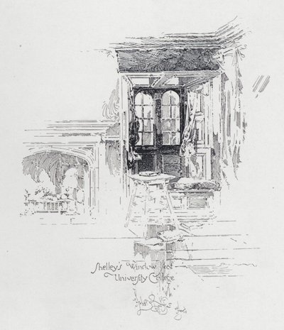 Il sedile alla finestra del poeta inglese Percy Bysshe Shelley al University College, Oxford da Herbert (after) Railton