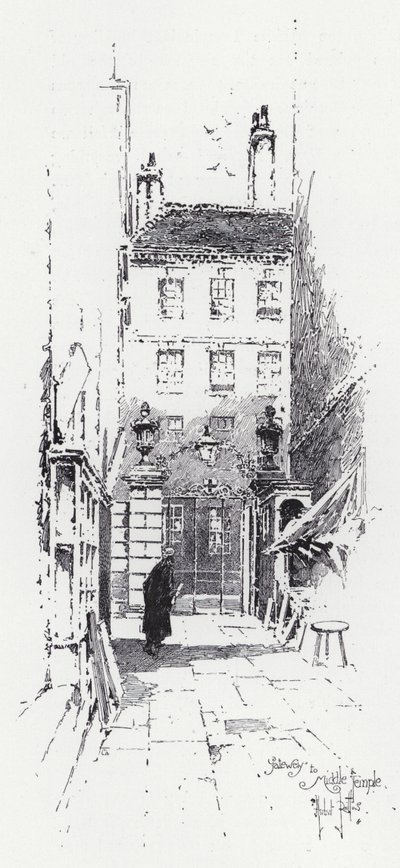 Porta del Middle Temple (incisione) da Herbert (after) Railton
