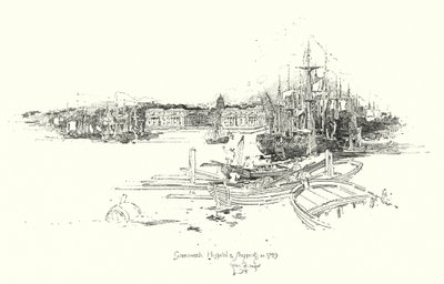 Ospedale di Greenwich e navi, nel 1749 da Herbert (after) Railton
