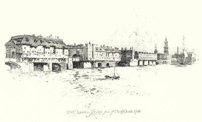 Vecchio Ponte di Londra, dalla Chiesa di St Olave da Herbert (after) Railton