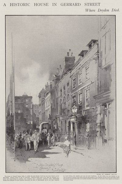 La casa in Gerrard Street, Londra, dove il poeta John Dryden morì nel 1700 da Herbert (after) Railton