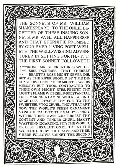 Riccardi Press: Pagina dai Sonetti di Shakespeare, c.1914 da Herbert Percy Horne