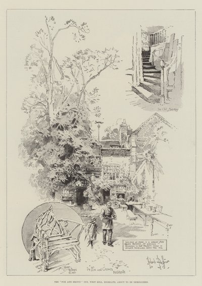 La locanda Fox and Crown, West Hill, Highgate, in procinto di essere demolita da Herbert Railton