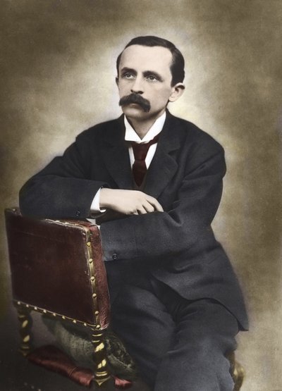 Ritratto di J.M.Barrie fotografato da Barraud nel 1893 - James Matthew Barrie (1860-1937), scrittore scozzese, creatore di Peter Pan - Fotografia colorata da Herbert Rose Barraud