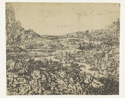 Valle di montagna con un fiume tortuoso da Hercules Segers