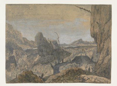Paesaggio roccioso con un uomo che cammina verso destra, prima versione da Hercules Segers