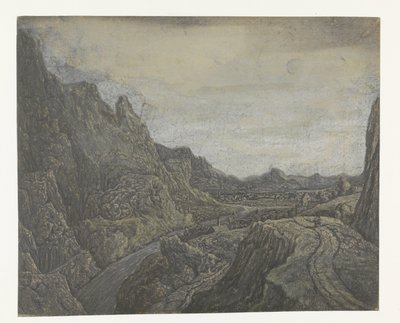 Paesaggio roccioso con una strada e un fiume da Hercules Segers