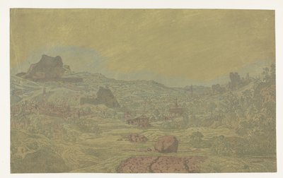 Valle con un fiume e una città con quattro torri da Hercules Segers