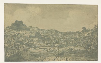 Valle con un fiume e una città con quattro torri da Hercules Segers