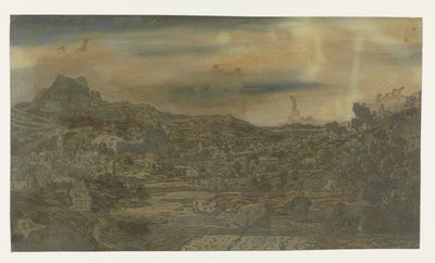 Valle con un fiume e una città con quattro torri da Hercules Segers