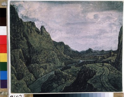 Valle rocciosa con una strada da Hercules Seghers