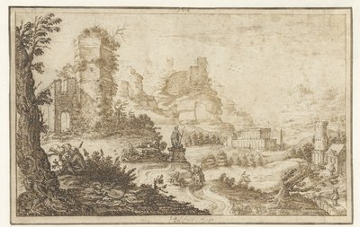 Paesaggio con rovine e una statua da Herman Breckerveld