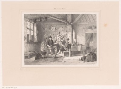 Interno con tre uomini vicino a un camino da Herman Frederik Carel ten Kate