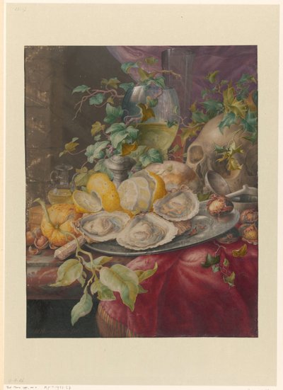 Natura morta vanitas con ostriche e teschio da Herman Henstenburgh