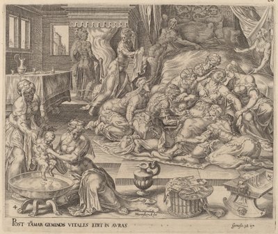 Nascita di Fares e Zara da Herman Jansz Muller after Maerten van Heemskerck