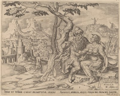 Giuda che Dà a Tamar il Pegno da Herman Jansz Muller after Maerten van Heemskerck