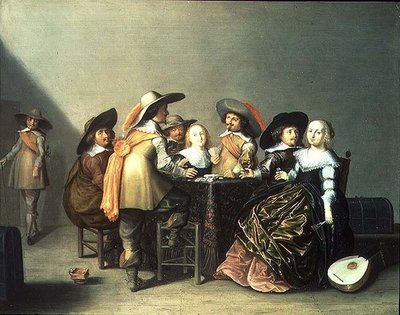 Interno con signore e signori che giocano a carte da Herman Mijnerts Doncker